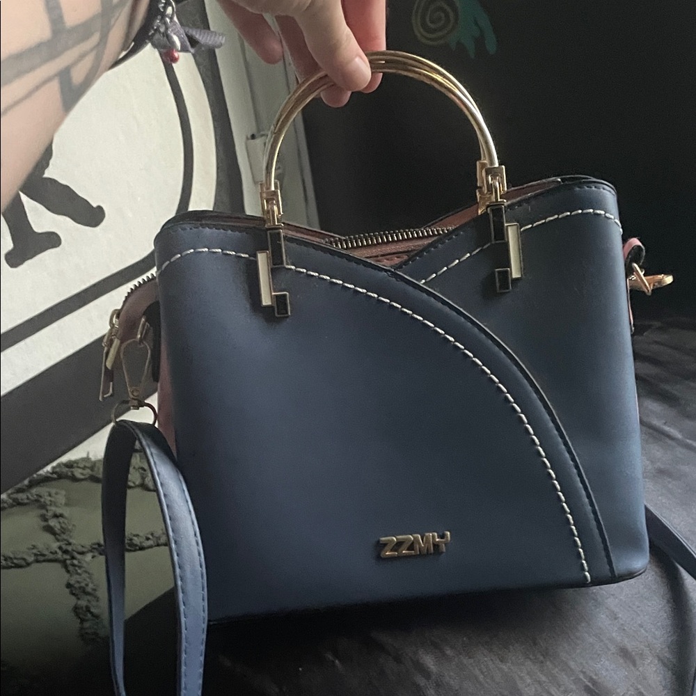 Navy Mini Bag with Gold Handle